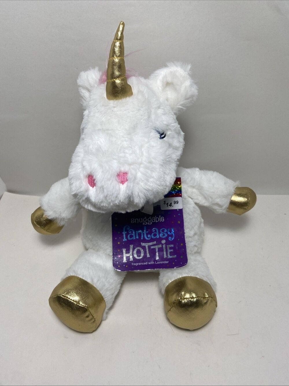 NWT Aroma Home Snuggable Fantasy Hottie White Gold Unicorn Plush Lavender 11 in